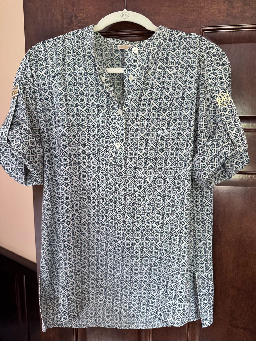 MICHAEL Michael Kors Navy and White Geometric Short-Sleeve Tunic